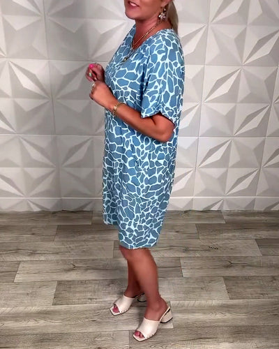 Casual Printed Dress with Round Neck