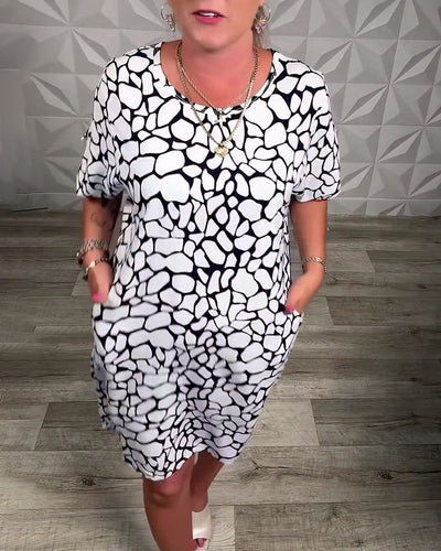 Casual Printed Dress with Round Neck