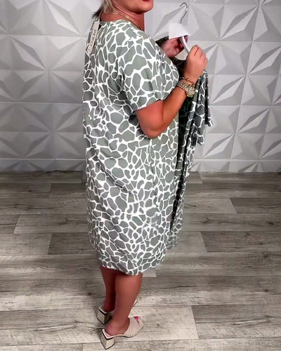Casual Printed Dress with Round Neck
