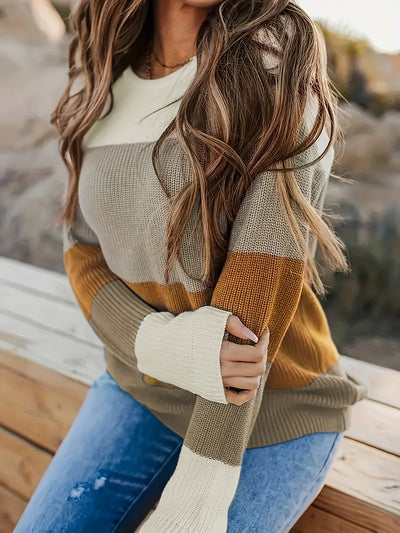 Cira - Stylish Block Crew Neck Sweater