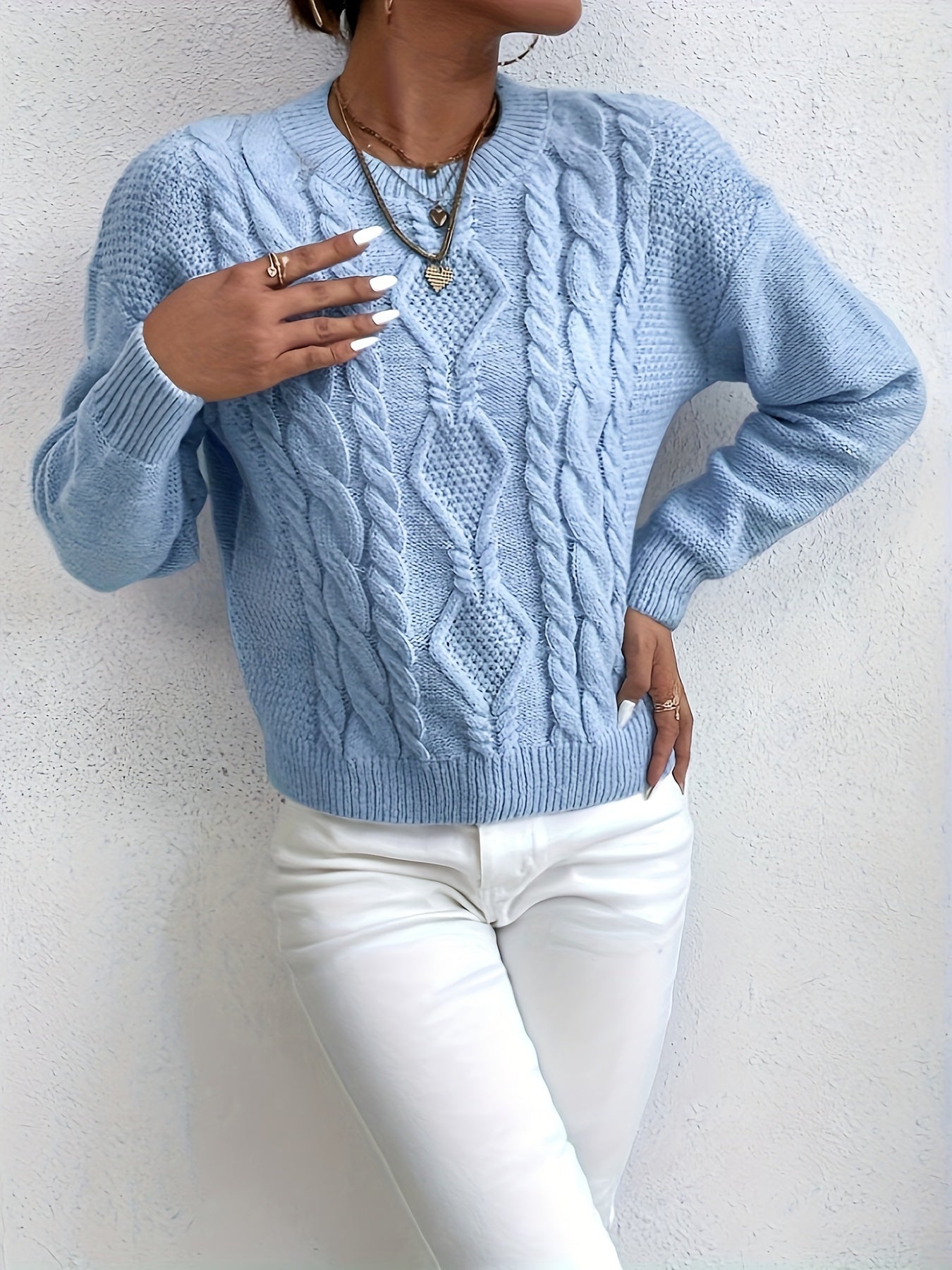 Holly™ - Cable Knit Crew Neck Sweater